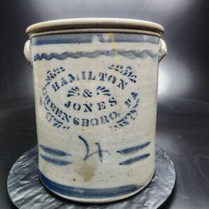 4g Antique Stoneware Salt Glaze Crock Hamilton Jones Greensboro Pa Cracked