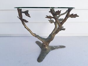 Vtg Mcm Willy Daro Style Brass Tree Banzai Sculpture Cocktail Coffee Side Table