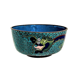 Antique Chinese Cloisonne 5 Claw Dragon Bowl 19th Century 4 5 