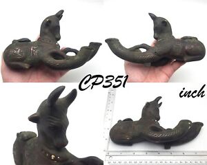 Rare Ancient Medieval Roman Style Oil Lamp Depicting Carved Horse Bronze Cp351