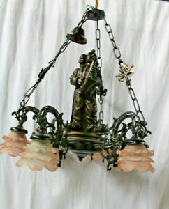 Vintage French 1970 Cast Resin Clown Circus Chandelier Pink Glass Shades