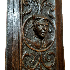 17 Th C Scroll Portrait Carving Panel Antique French Architectural Salvage