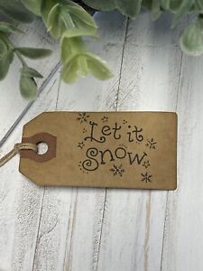 25 Small Let It Snow Primitive Coffee Stained Gift Hang Tags Lot Christmas