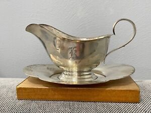 Vintage 1950 S Gorham Sterling Silver Gravy Sauce Boat W Attached Underplate