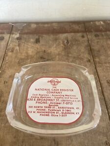 Vintage National Cash Register Glass Advertising Ashtray 3 Kentucky Ky Cities