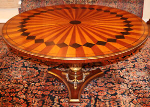 Stunning Inlaid Mixed Wood Gilt Italian Style Ornate Center Dining Table