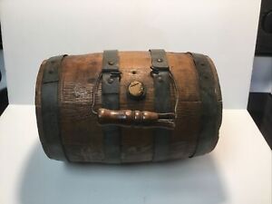 Antique Wooden Barrel Cask Keg Flask Canteen 4 Iron Band Stand
