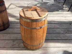 Vintage Nail Keg Wood Barrel With Lid 19 Tall