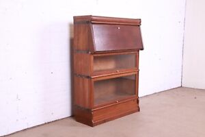Antique Arts Crafts Oak Barrister Bookcase With Drop Front Secretary Desk