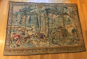 Late 19th Century Belgium Tapestry Antique Hand Woven Belgian Large 52 X 72 