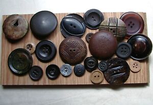 Variety 23 Antique Buttons Rubber Shell Bone Wood Glass Others