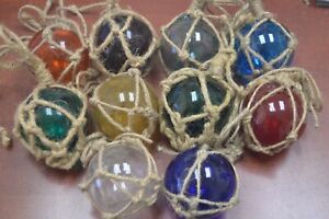10 Pcs Reproduction Glass Float Ball With Fishing Net 3 Pick Your Colors 