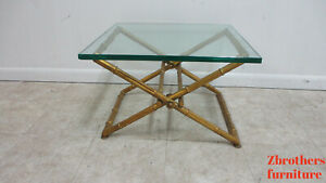 Vintage Gold Gilt Faux Bamboo Campaign X Base End Table Italian Regency A