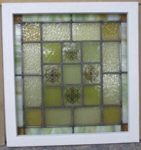 Victorian Hand Painted Stained Glass Window Geometric 19 1 2 X 20 3 4 