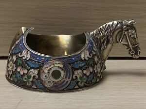 Silver 84 Russian Imperial Antique Kovsh Bowl With Horse Head 240 Gr G Klingert