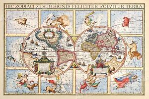 1600 S Astrology Interesting Old World Map 24x36