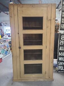 Large Primative Mustard Yellow Pie Safe Cabinet