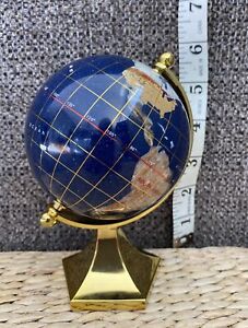 Rotating Globe On Brass Base 5 5 Tall Semi Precious Stone Inlays For Features