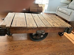 Refurbished Antique Railroad Cart Coffee Table Lineberry Furniture Factory Cart