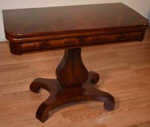 1860 Antique Empire Crotch Mahogany Flip Top Game Table Card Table Console