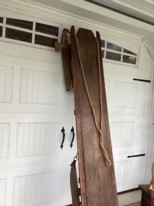Huge Antique Primitive Wooden Sled Wooden Runners Multi Person 95 Tall 7 11 