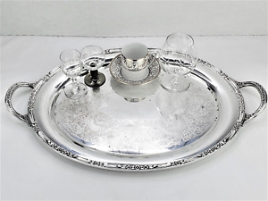 Rogers Silver Butler Tray Cocktail Serving Platter Tea Tray Roses 21 L 2380