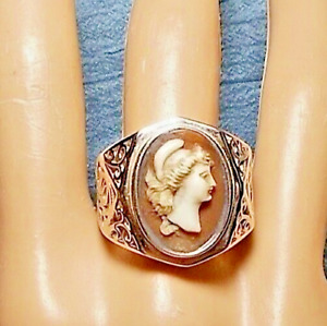 1 100 Yr Old Hand Carved Shell Cameo Ring New Marked S925 Double Filigree Adj 