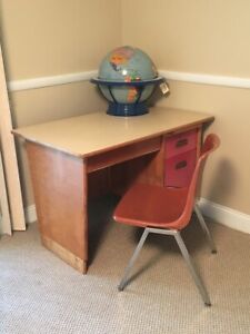 Vintage Mid Century Modern Desk Wooden Formica Red Heywood Wakefield 