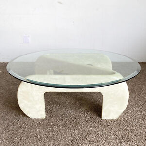 Postmodern Faux Marble Fiberglass Glass Top Z Coffee Table