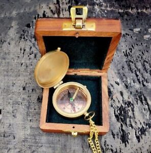 Brass Compass Nautical Antique Vintage Pocket Vintage Maritime Marine W Box Item