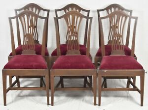 Set Of 6 Potthast Bros Mahogany Chippendale Style Dining Chairs With Inlays