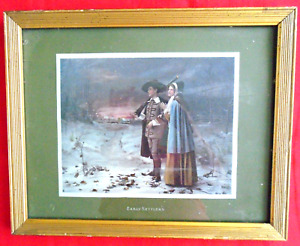 Antique Print 1900 Ullman Mfg Co Early Settlers Pilgrims Gold Frame