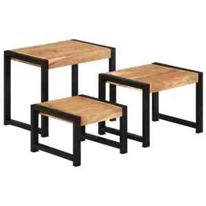 Side Table Set Of 3 Sofa End Table Nesting Coffee Table Solid Wood Vidaxl