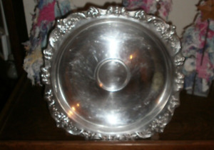 Vtg Ornate Floral Round Silver Compote Serving Tray Silver Plated 14 Round