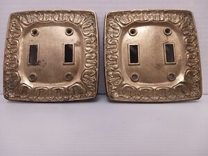 Vintage Kirsch Brass French Scroll Bf 142 Light Double Switch Plate Lot Of 2