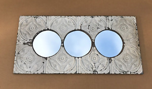 Vtg Salvaged 2 X 4 Shabby White Gothic Tin Ceiling Triple 11 Mirror 1988 23b