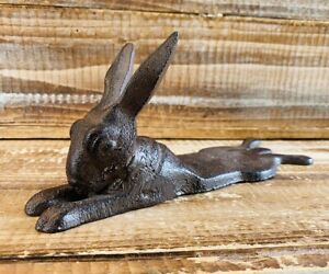 Vintage Cast Iron Door Stop Rabbit Hare Wedge Rust Black