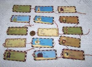 15 Christmas Primitive To And From Fussy Cut Linen Cardstock Gift Hang Tags