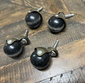 4 Vintage Rustic Antique Brass Hooded Ball Caster Furniture Chair Wheels 