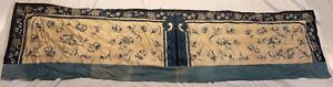 Antique Chinese Silk Embroidered Long Panel Skirt Piece Table Cover Blue Thread