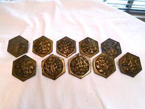 10 Antique Hexagon Drawer Pulls Cabinet Hardware Bronze Brass Oak Leaf Acorns