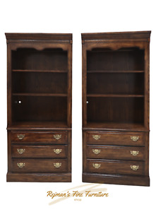 Pair American Drew Traditional Style Oak Bookcases With Drawer 30 581
