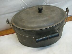 Antique Oval Tin Metal Lunch Pail Mining Bucket School Box Bucket W Fitted Lid