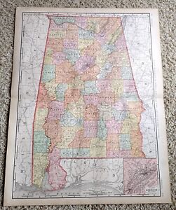 Alabama Vintage Original Antique State Map From Rand Mcnally 1899 Atlas 28x21 5
