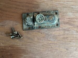 Vintage Ornate Eastlake Victorian Cabinet Door Bolt Lock Latch W Keeper Screws