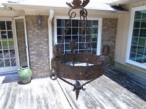 Antique French Wrought Iron And Tole Chandelier Circa 1920
