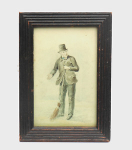 Antique C19th Framed Miniature Portrait Painting Of A Street Sweeper C1875 Old