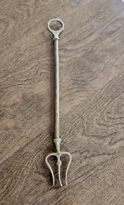 Antique Fork 3 Tine With Fancy Handle Loop For Hanging Hearth Cooking Tool