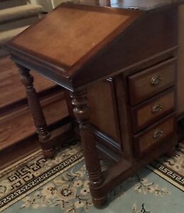 Antique Davenport Desk Burl Walnut 1800s Flip Top 3 Drawers Carved Legs