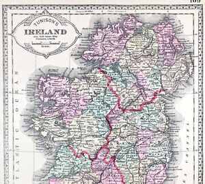 1891 Ireland Map Original Kerry Dublin Belfast Counties Railroads Townships